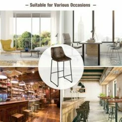 Costway Set of 2 Bar Stool Faux Suede Upholstered Kitchen Dining Chair w/Metal Legs GreyBrown -Dining Chairs And Benches Official Shop unnamed file 3869