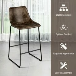 Costway Set of 2 Bar Stool Faux Suede Upholstered Kitchen Dining Chair w/Metal Legs GreyBrown -Dining Chairs And Benches Official Shop unnamed file 3870