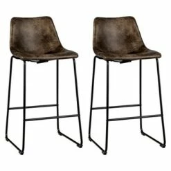 Costway Set of 2 Bar Stool Faux Suede Upholstered Kitchen Dining Chair w/Metal Legs GreyBrown -Dining Chairs And Benches Official Shop unnamed file 3874