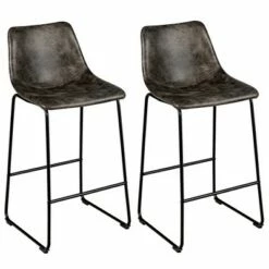 Costway Set of 2 Bar Stool Faux Suede Upholstered Kitchen Dining Chair w/Metal Legs GreyBrown -Dining Chairs And Benches Official Shop unnamed file 3877