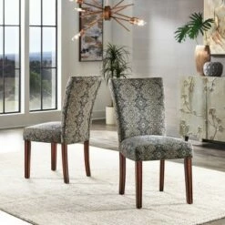 Set of 2 Reeves Print Parsons Dining Side Chairs Damask - Inspire Q Flower Print Gray