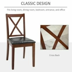 HOMCOM High Back Dining Chairs Set of 2 PU Upholstered Cross Back Design Armless Side Chairs with Solid Wood Legs Black -Dining Chairs And Benches Official Shop unnamed file 3954