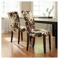 Set of 2 Quinby Parson Dining Chair Wood Brown Cowhide - Inspire Q