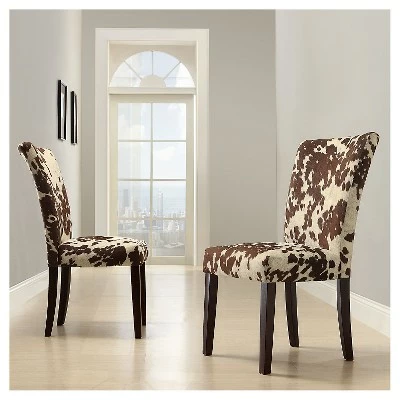 Set of 2 Quinby Parson Dining Chair Wood Brown Cowhide - Inspire Q 4 Set of 2 Quinby Parson Dining Chair Wood Brown Cowhide - Inspire Q - Image 2