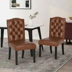 2pk Harriet Contemporary Tufted Dining Chairs - Christopher Knight Home Dark Brown