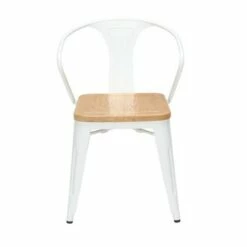 Set of 4 18" Industrial Modern Mid Back Galvanized Steel Chairs with Arms and Solid Ash Wood Seats White/Natural - OFM