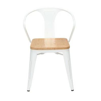 Set of 4 18" Industrial Modern Mid Back Galvanized Steel Chairs with Arms and Solid Ash Wood Seats White/Natural - OFM 3 Set of 4 18" Industrial Modern Mid Back Galvanized Steel Chairs with Arms and Solid Ash Wood Seats White/Natural - OFM