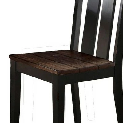 Set fo 2 Rubber Wood Dining Chair with Slatted Back Brown/Black - Benzara 4 Set fo 2 Rubber Wood Dining Chair with Slatted Back Brown/Black - Benzara - Image 2