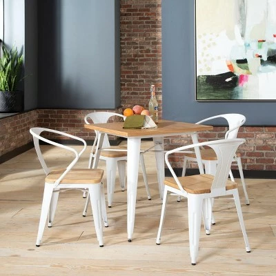 Set of 4 18" Industrial Modern Mid Back Galvanized Steel Chairs with Arms and Solid Ash Wood Seats White/Natural - OFM 12 Set of 4 18" Industrial Modern Mid Back Galvanized Steel Chairs with Arms and Solid Ash Wood Seats White/Natural - OFM - Image 10