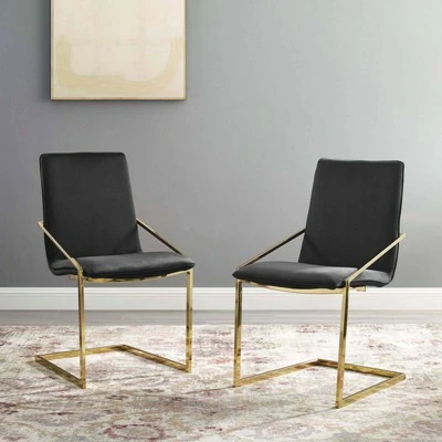 Set of 2 Pitch Dining Armchairs Performance Velvet - Modway Gold/ivory 9 Set of 2 Pitch Dining Armchairs Performance Velvet - Modway Gold/ivory - Image 7