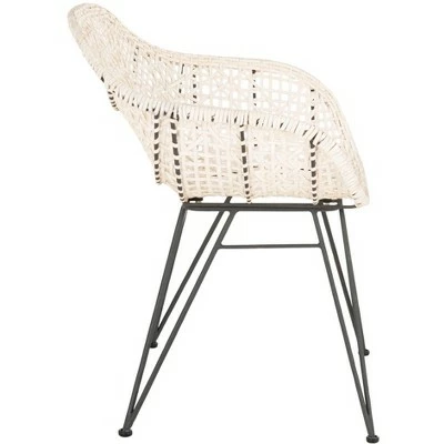 Jadis Leather Woven Dining Chair (Set of 2) - White/Dark Grey - Safavieh 4 Jadis Leather Woven Dining Chair (Set of 2) - White/Dark Grey - Safavieh - Image 2