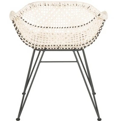 Jadis Leather Woven Dining Chair (Set of 2) - White/Dark Grey - Safavieh 5 Jadis Leather Woven Dining Chair (Set of 2) - White/Dark Grey - Safavieh - Image 3
