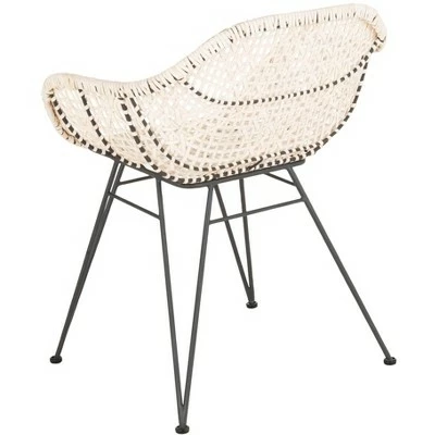 Jadis Leather Woven Dining Chair (Set of 2) - White/Dark Grey - Safavieh 6 Jadis Leather Woven Dining Chair (Set of 2) - White/Dark Grey - Safavieh - Image 4