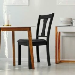 Costway Set of 2 Dining Room Chair Coffee Rubber Wood Frame and Upholstered Padded Seat