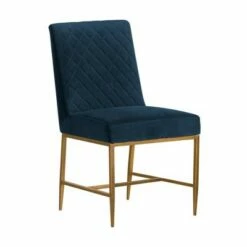 Set of 2 Memphis Dining Chairs - Armen Living Blue Velvet/accent Brass