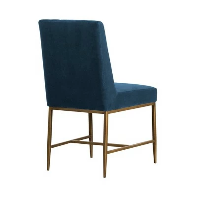 Set of 2 Memphis Dining Chairs - Armen Living Blue Velvet/accent Brass 4 Set of 2 Memphis Dining Chairs - Armen Living Blue Velvet/accent Brass - Image 2