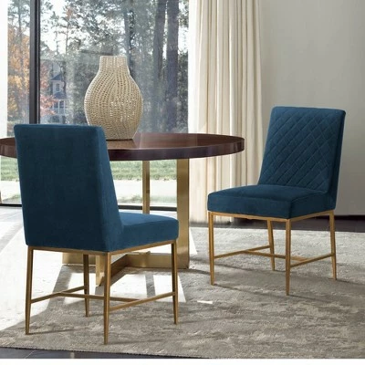 Set of 2 Memphis Dining Chairs - Armen Living Blue Velvet/accent Brass 9 Set of 2 Memphis Dining Chairs - Armen Living Blue Velvet/accent Brass - Image 7
