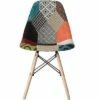Fabulaxe Modern Fabric Patchwork Chair with Wooden Legs for Kitchen, Dining Room, Entryway, Living Room