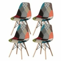 Fabulaxe Modern Fabric Patchwork Chair with Wooden Legs for Kitchen, Dining Room, Entryway, Living Room -Dining Chairs And Benches Official Shop unnamed file 4494