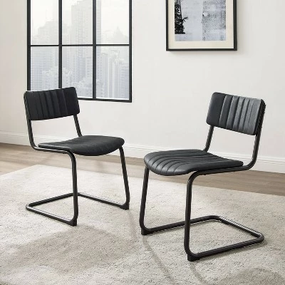 Set of 2 Conrad Cantilever Dining Chairs - Crosley Distressed Mocha/black 4 Set of 2 Conrad Cantilever Dining Chairs - Crosley Distressed Mocha/black - Image 2