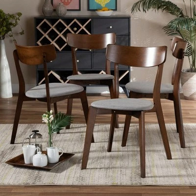 Set of 4 Iora Upholstered Wood Dining Chairs - Baxton Studio Light Gray/walnut 5 Set of 4 Iora Upholstered Wood Dining Chairs - Baxton Studio Light Gray/walnut - Image 3