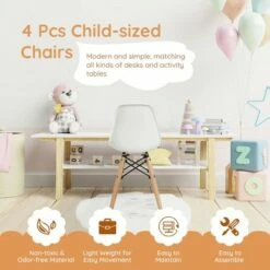 Costway 4 PCS Kids Chair Set Mid-Century Modern Style Dining Chairs w/ Wood Legs -Dining Chairs And Benches Official Shop unnamed file 4557