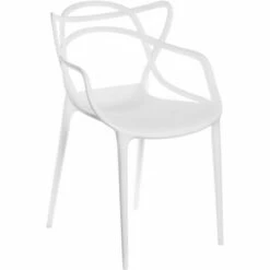 Fabulaxe Mid-Century Modern Style Stackable Plastic Molded Arm Chair with Entangled Open Back, White -Dining Chairs And Benches Official Shop unnamed file 456
