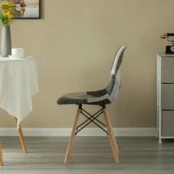 Fabulaxe Modern Black and White Patchwork Fabric Chair with Wooden Legs for Kitchen, Dining Room, Entryway, Living Room -Dining Chairs And Benches Official Shop unnamed file 4573