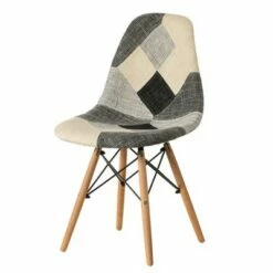 Fabulaxe Modern Black and White Patchwork Fabric Chair with Wooden Legs for Kitchen, Dining Room, Entryway, Living Room -Dining Chairs And Benches Official Shop unnamed file 4574