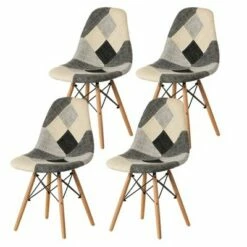 Fabulaxe Modern Black and White Patchwork Fabric Chair with Wooden Legs for Kitchen, Dining Room, Entryway, Living Room -Dining Chairs And Benches Official Shop unnamed file 4575