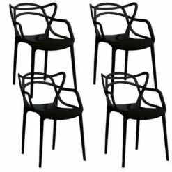 Fabulaxe Mid-Century Modern Style Stackable Plastic Molded Arm Chair with Entangled Open Back, White -Dining Chairs And Benches Official Shop unnamed file 458