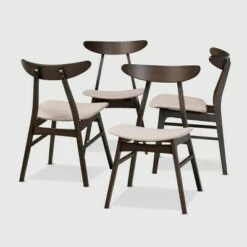 Set of 4 Britte Fabric Upholstered Wood Dining Chairs - Baxton Studio Beige/dark Brown -Dining Chairs And Benches Official Shop unnamed file 4624
