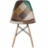 Fabulaxe Modern Fabric Patchwork Chair with Leather and Suede Like Tones with Wooden Legs for Kitchen, Dining Room, Entryway, Living Room