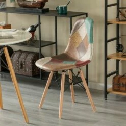 Fabulaxe Modern Fabric Patchwork Chair with Leather and Suede Like Tones with Wooden Legs for Kitchen, Dining Room, Entryway, Living Room -Dining Chairs And Benches Official Shop unnamed file 4831