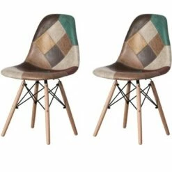 Fabulaxe Modern Fabric Patchwork Chair with Leather and Suede Like Tones with Wooden Legs for Kitchen, Dining Room, Entryway, Living Room -Dining Chairs And Benches Official Shop unnamed file 4834