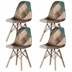 Fabulaxe Modern Fabric Patchwork Chair with Leather and Suede Like Tones with Wooden Legs for Kitchen, Dining Room, Entryway, Living Room -Dining Chairs And Benches Official Shop unnamed file 4835