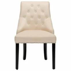 Costway Velvet Dining Chair Upholstered Tufted Armless w/ Nailed Trim & Ring Pull GreenBeige