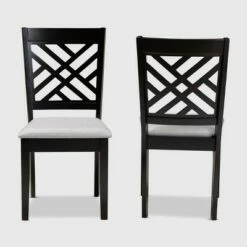 2pc Caron Upholstered Wood Dining Chair Set - Baxton Studio Gray/espresso