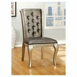 Set of 2 Samantha Tufted Scrolled Back Side Dining Chair Silver - HOMES: Inside + Out