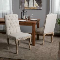 Set of 2 Weathered Tufted Fabric Dining Chair Beige - Christopher Knight Home -Dining Chairs And Benches Official Shop unnamed file 5105