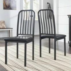 Set of 2 Gabena Metal and Leather Dining Chairs Black - Inspire Q