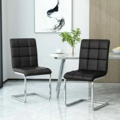 2pk Vess Modern Upholstered Waffle Stitch Dining Chairs Black/Chrome - Christopher Knight Home