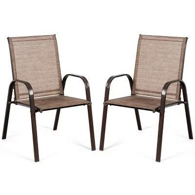 Costway 2PCS Patio Chairs Deck Yard W/Armrest Brown/Beige/Gray 8 Costway 2PCS Patio Chairs Deck Yard W/Armrest Brown/Beige/Gray - Image 6