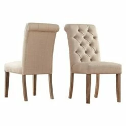 Set of 2 Gramercy Button Tufted Dining Chair Wood - Inspire Q Wood/oatmeal