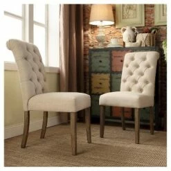 Set of 2 Gramercy Button Tufted Dining Chair Wood - Inspire Q Wood/oatmeal -Dining Chairs And Benches Official Shop unnamed file 5242