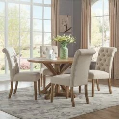 Set of 2 Gramercy Button Tufted Dining Chair Wood - Inspire Q Wood/oatmeal -Dining Chairs And Benches Official Shop unnamed file 5245