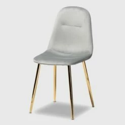 Set of 4 Elyse Velvet Upholstered Metal Dining Chairs - Baxton Studio Gray/gold