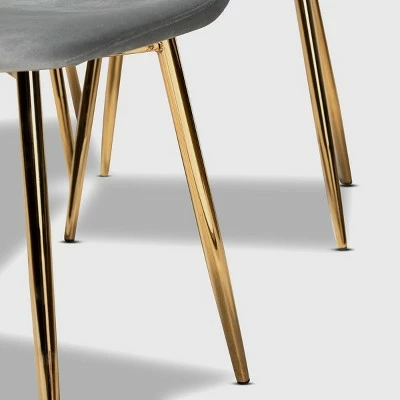Set of 4 Elyse Velvet Upholstered Metal Dining Chairs - Baxton Studio Gray/gold 5 Set of 4 Elyse Velvet Upholstered Metal Dining Chairs - Baxton Studio Gray/gold - Image 3