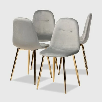 Set of 4 Elyse Velvet Upholstered Metal Dining Chairs - Baxton Studio Gray/gold 9 Set of 4 Elyse Velvet Upholstered Metal Dining Chairs - Baxton Studio Gray/gold - Image 7
