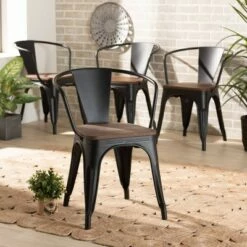 4pc Ryland Metal and Wood Dining Chair Set - Baxton Studio Gray/walnut Brown -Dining Chairs And Benches Official Shop unnamed file 5261